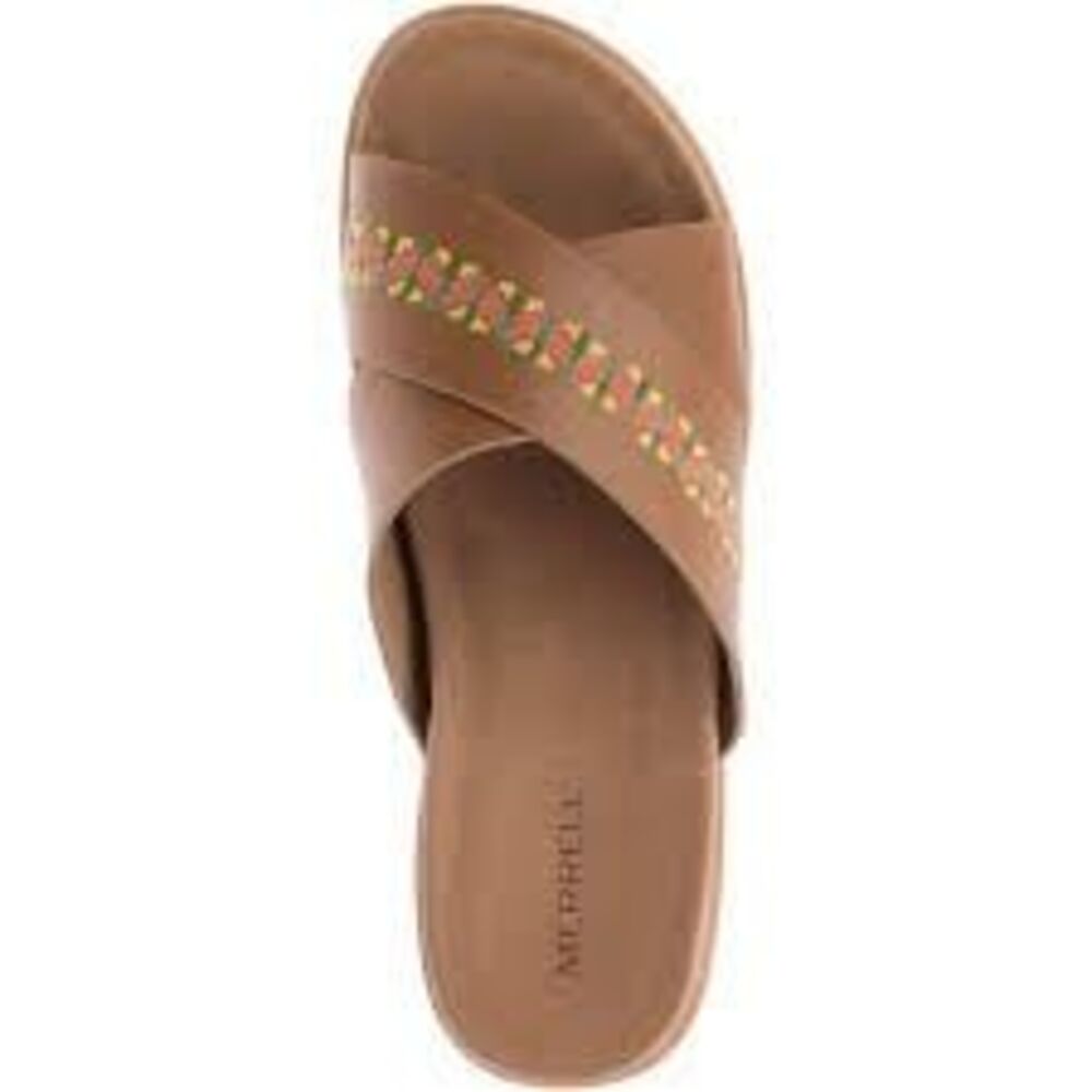 Merrell Juno Decorative Embroidered Criss Cross Strap Leather Slide Sandals 9